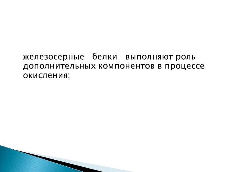 железосерные   белки   выполняют роль дополнительных компонентов в процессе окисления;